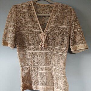 Camel•Tan L A C E Tassel-Tie Top~ Size: S